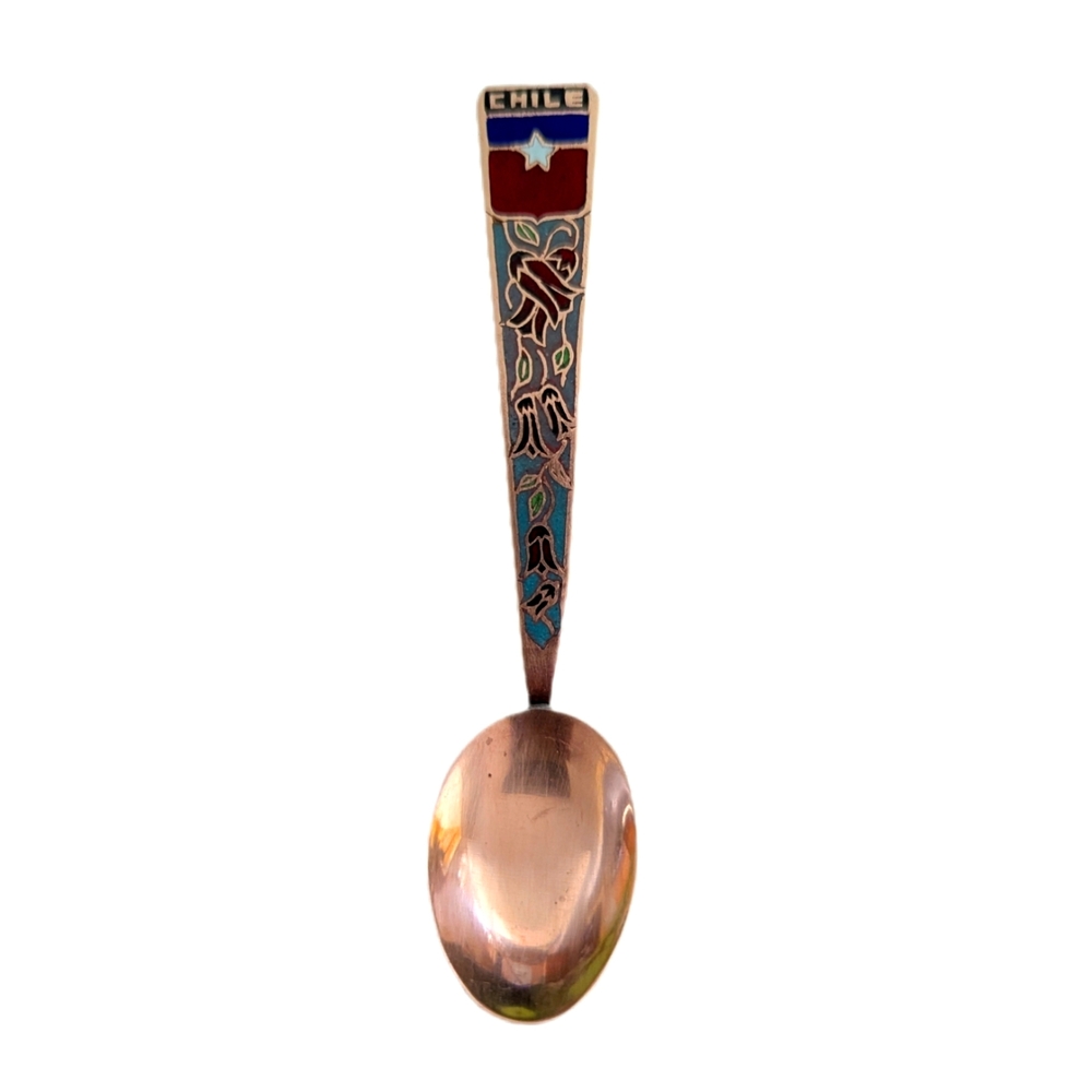 Chilean Souvenir Spoon with Enamel Floral Design